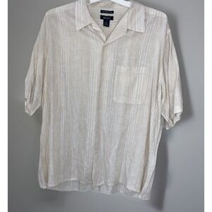 Bruno Washable Linen Shirt Mens 2X Beige Striped Short Sleeve Button Up